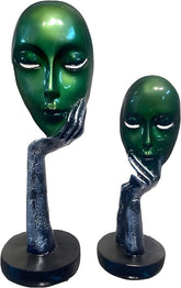 BECKON VENTURE | Abstract Green Face Sculpture – Modern Artistic Home Decor | Handicraft Antique Face showpiece for home decor items